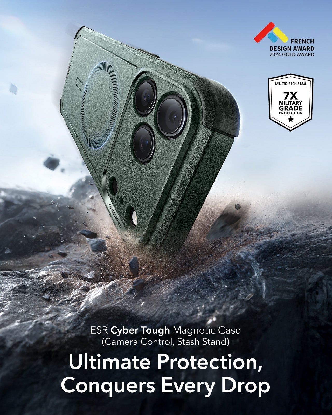 ESR iPhone 17 Pro Max Cyber Tough Magsafe Case with Camera Control Green 