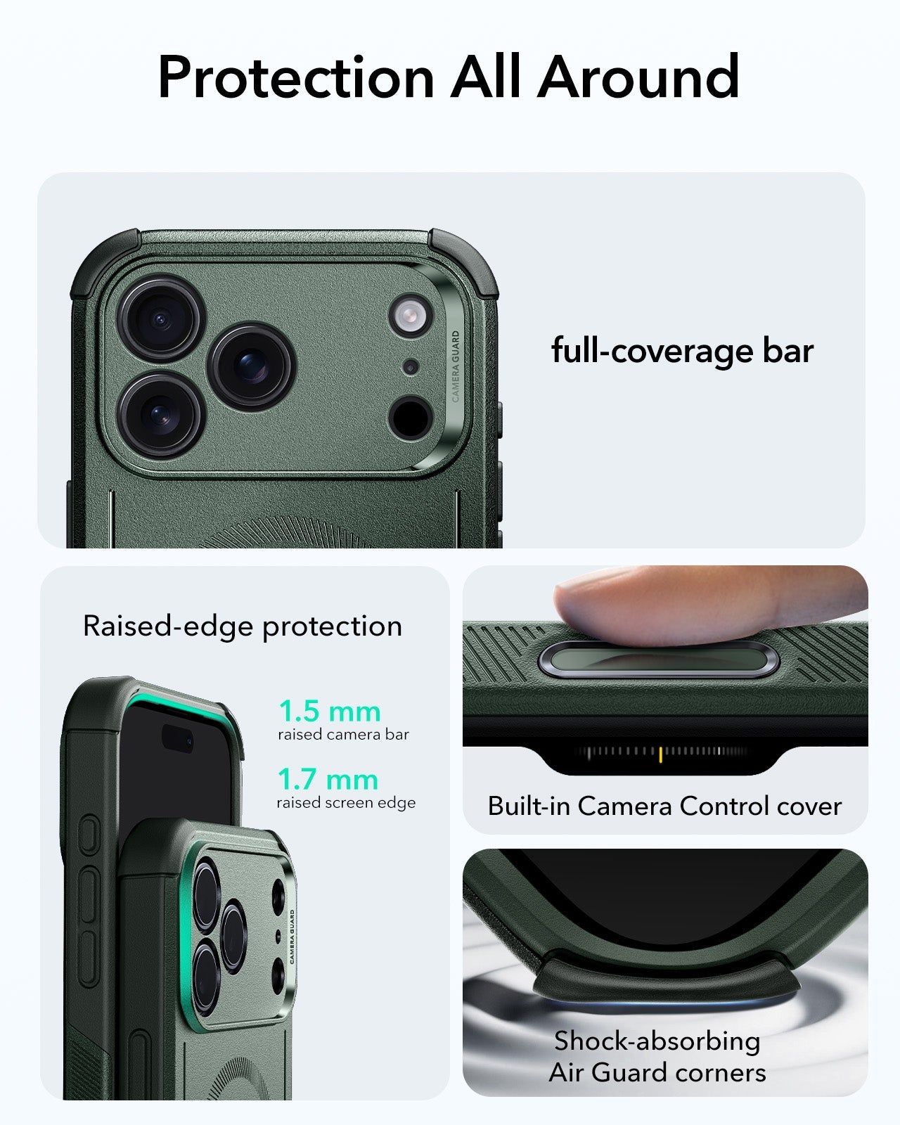 ESR iPhone 17 Pro Max Cyber Tough Magsafe Case with Camera Control Green Raised Edge Protection