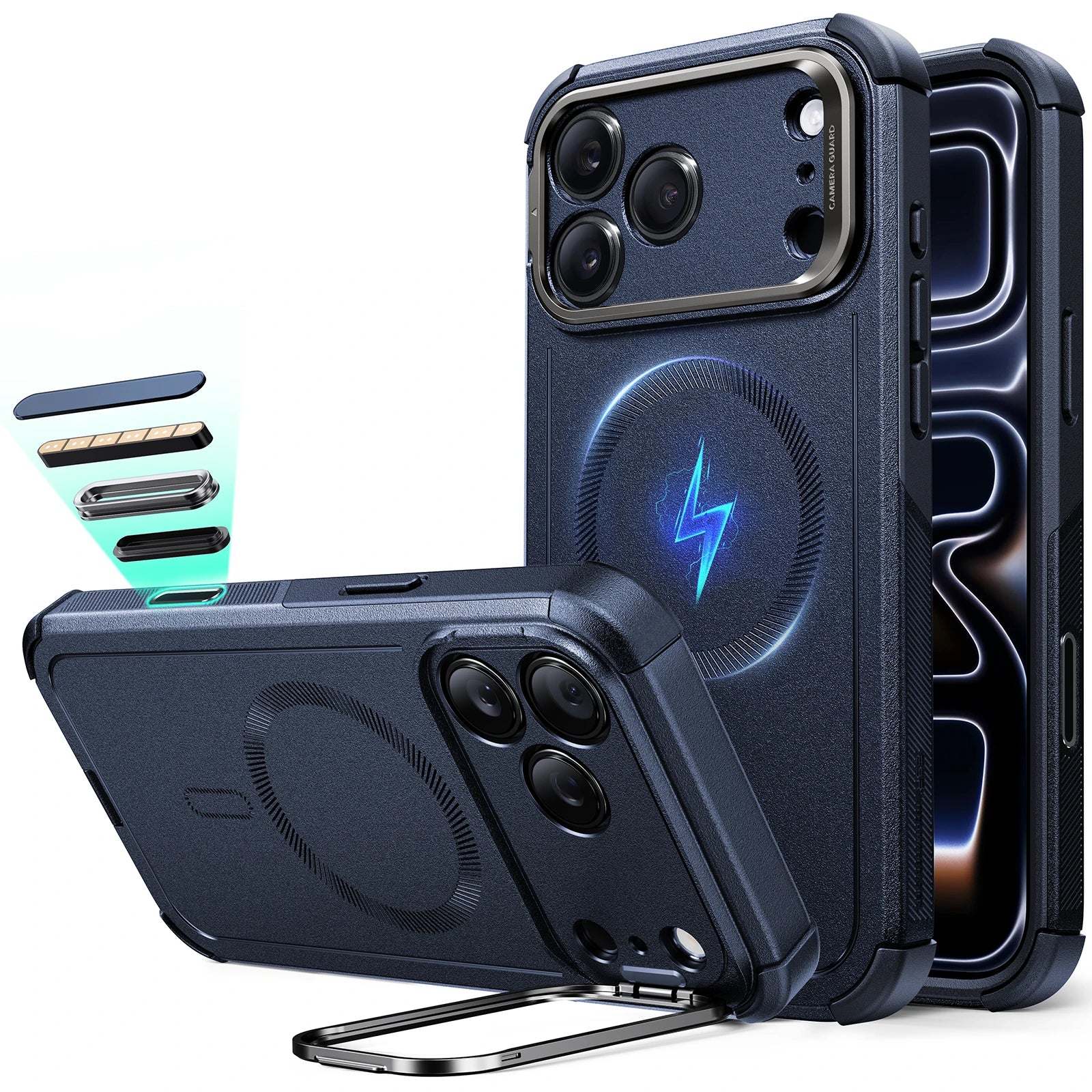 iPhone 17 Pro Max Cyber Tough Magnetic Case (Camera Control, Stash Stand) - Navy Blue ESR ESR