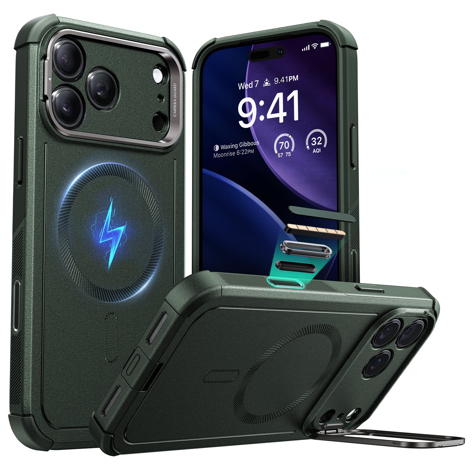 iPhone 17 Pro Max Cyber Tough Magsafe Case with Stand and Camera Control Green 
