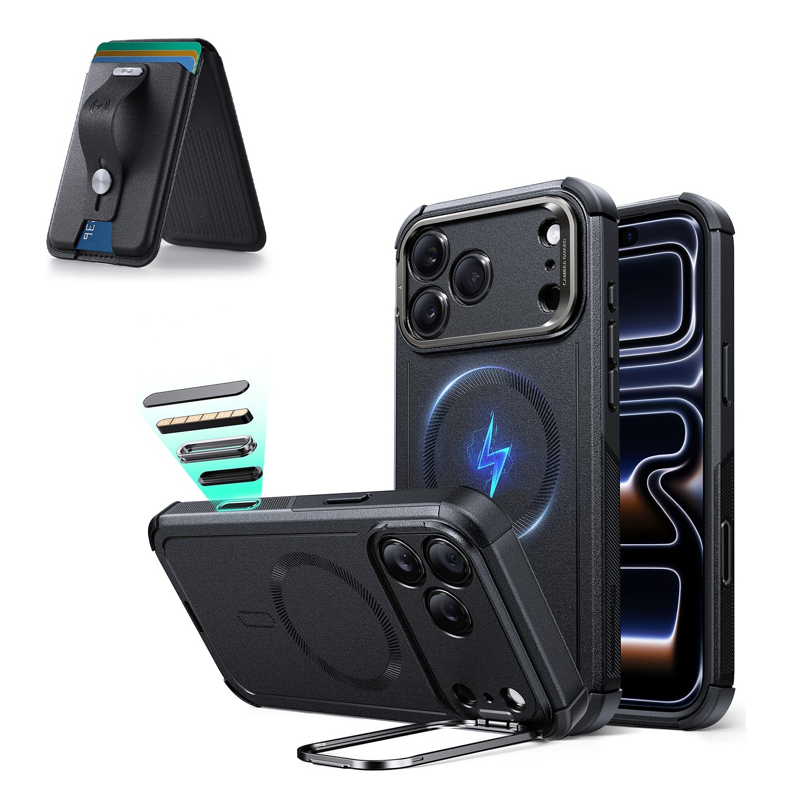 iPhone 17 Pro Max Cyber Tough Magsafe Case with Magsafe Wallet Find My Black