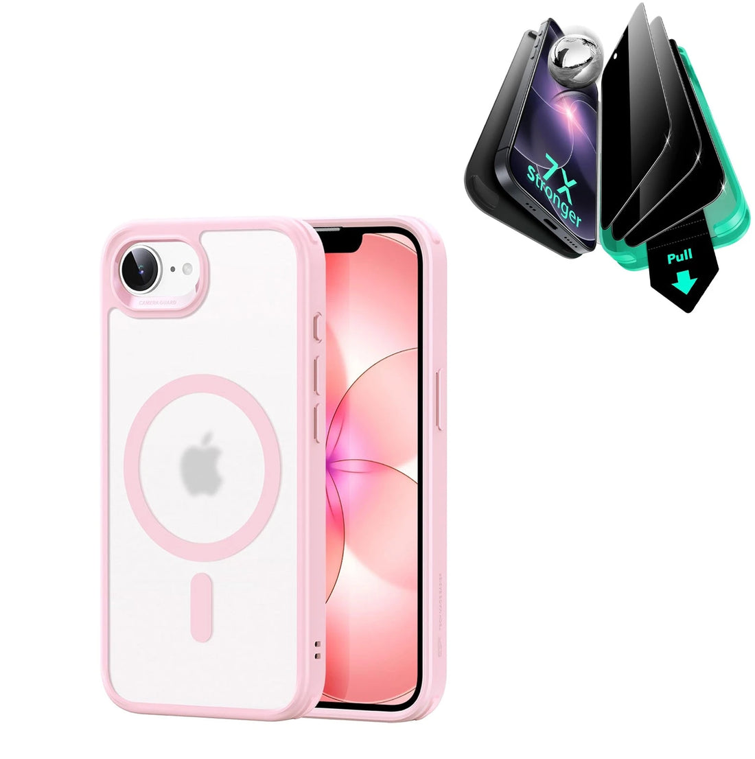 iPhone 17e Classic Hybrid Magsafe Case and Armorite Privacy Screen Protector Frosted Light Pink