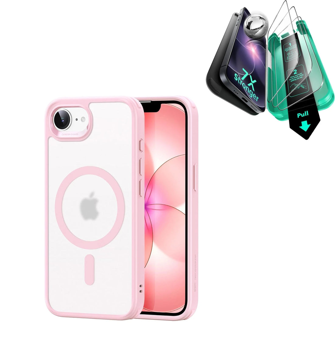 iPhone 17e Classic Hybrid Magsafge Case with Armorite Temepered Glass Screen Protector Frosted Light Pink