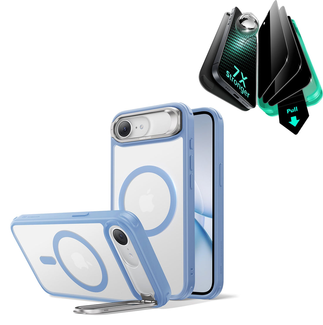 iPhone 17e Classic Hybrid Magsafe Case with Stand and Armorite Privacy Screen Protector Frosted Light Blue