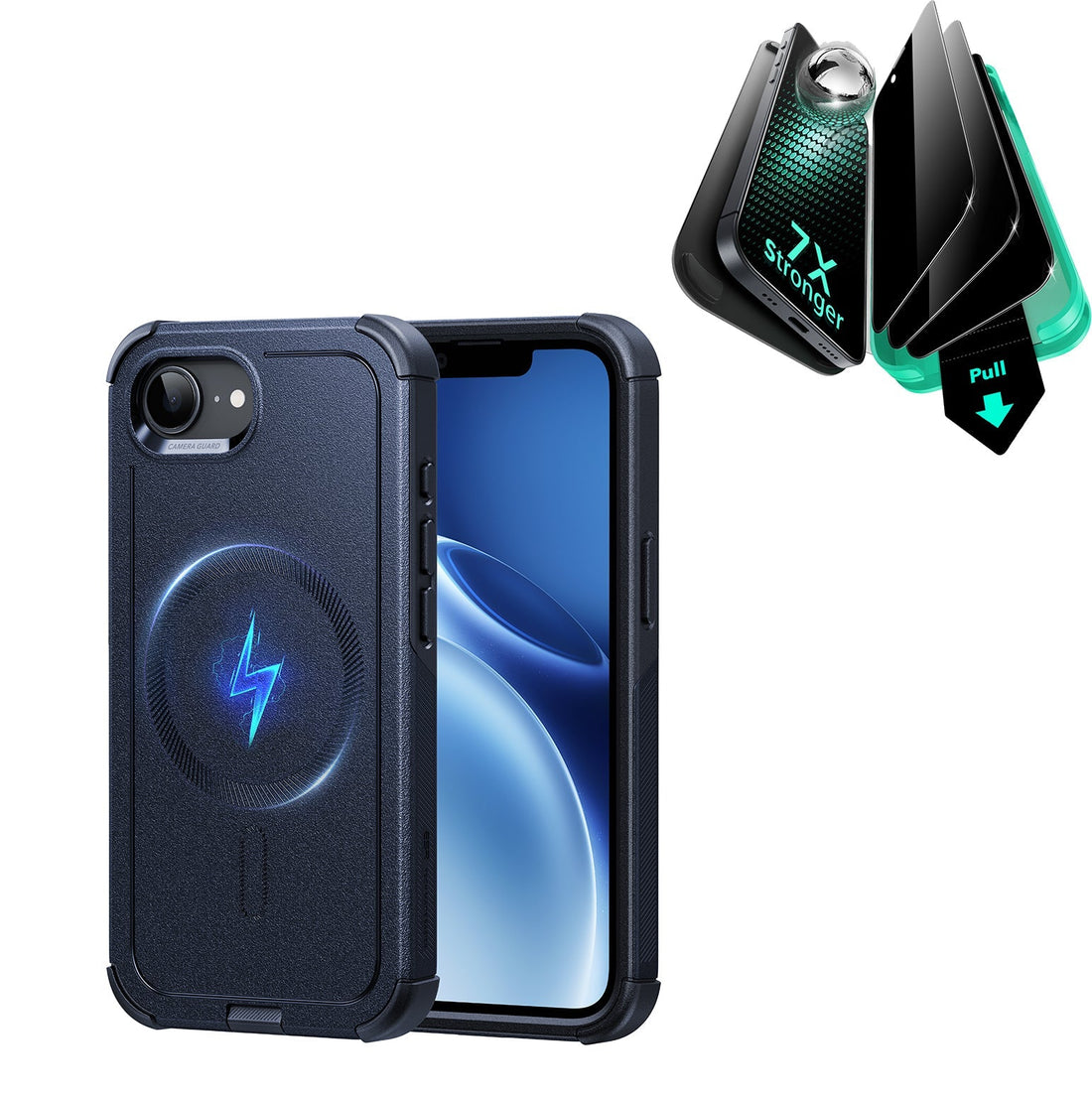  iPhone 17e Cyber Tough Mgsafe Case with Armorite Privacy Screen Protector  Navy Blue