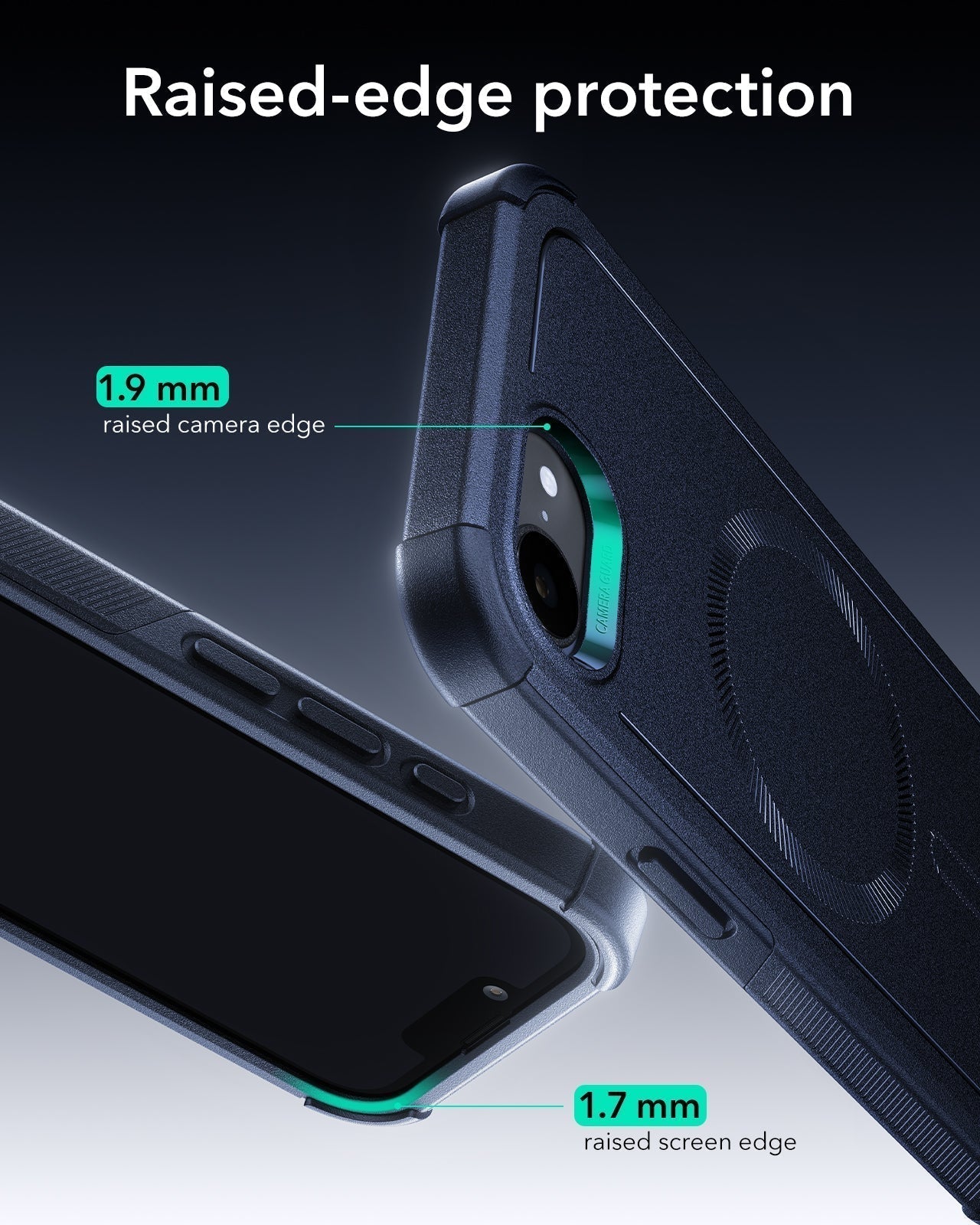 iPhone 17e Cyber Tough Magnetic Case Navy Blue Raised-edge protection