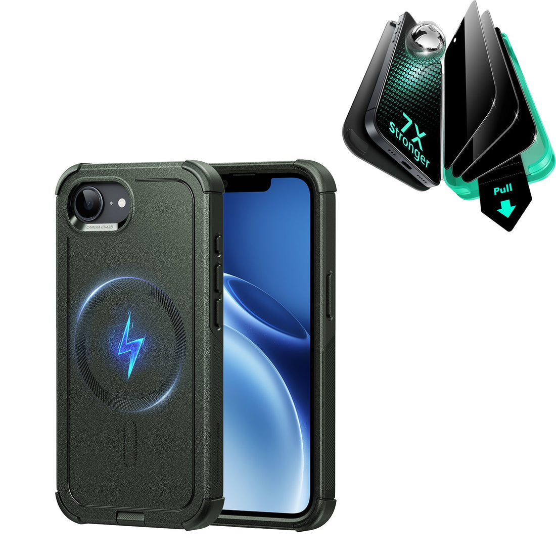  iPhone 17e Cyber Tough Mgsafe Case with Armorite Privacy Screen Protector Green 