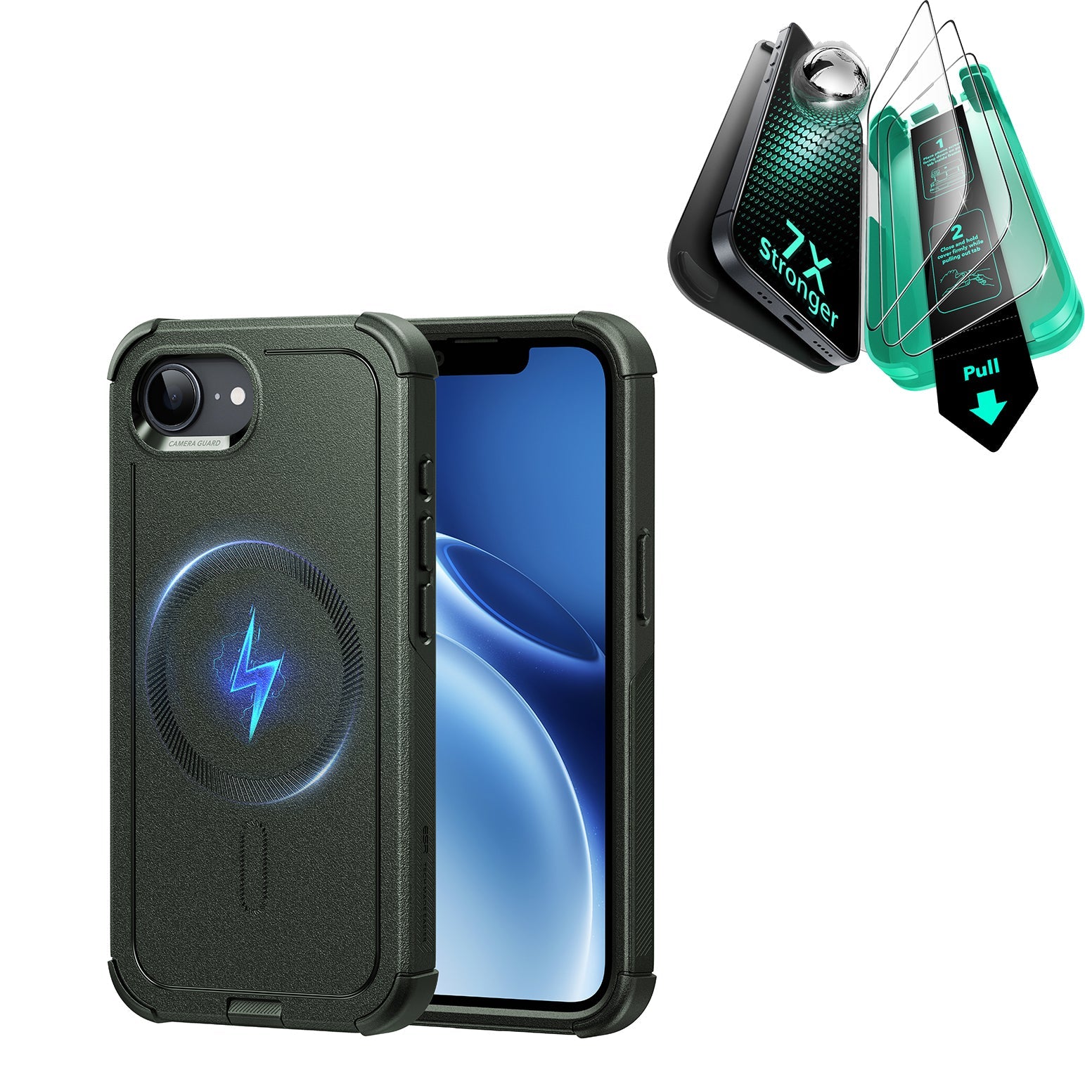 iPhone 17e Cyber Tough Magsafe Case with Armorite Temepered Glass Screen Protector Green
