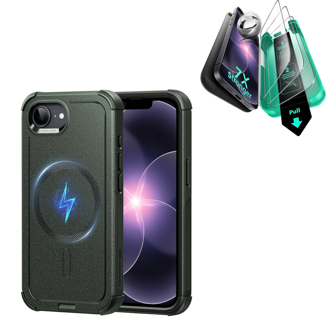 iPhone 17e Cyber Tough Magsafe Case with Armorite Temepered Glass Screen Protector Green