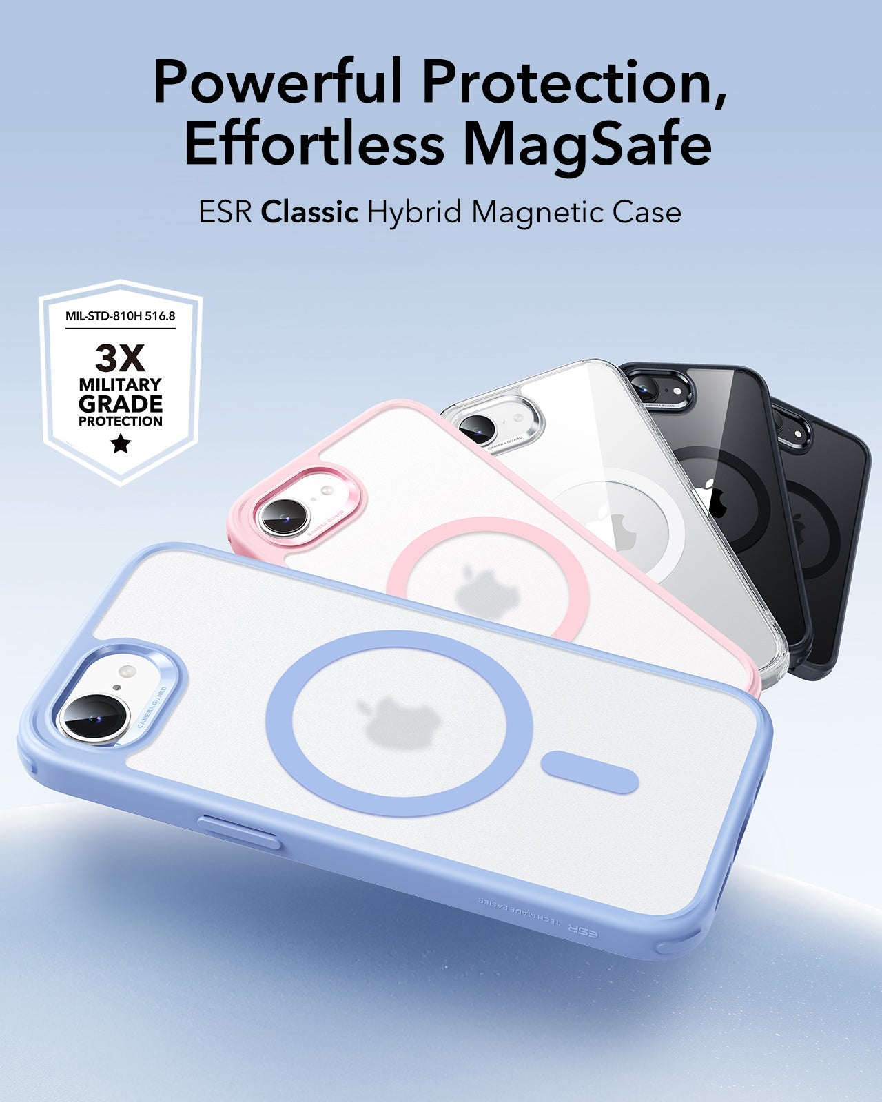 ESR iPhone 17e  Classic Hybrid Magsafe Case Frosted Light Blue Powerful Protection Effortless MagSafe