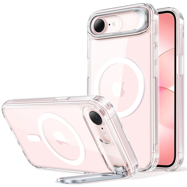 ESR Coque magnétique Classic Hybrid avec Stash Stand pour iPhone 17e – Transparente
