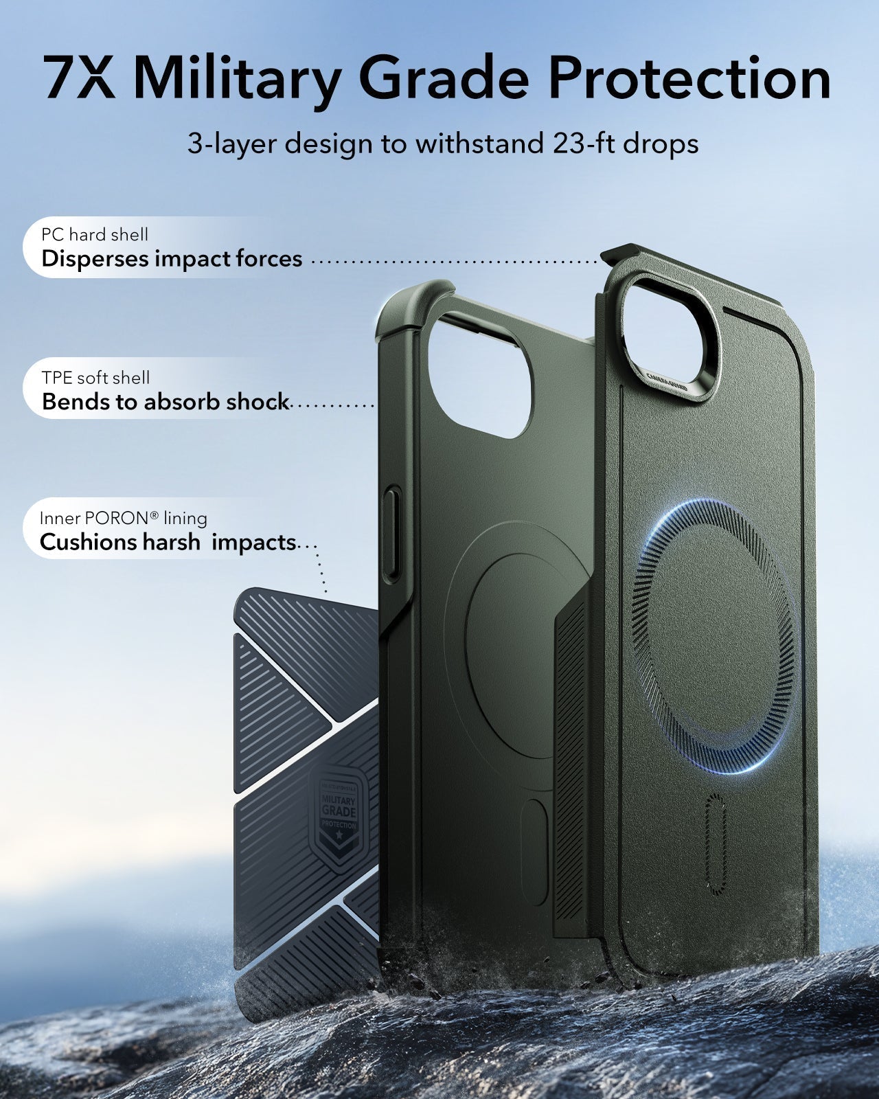 ESR iPhone 17e Cyber Tough Magnetic Case Green 7X Military-Grade Protection