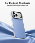 Misty Blue Vegan Leather iPhone 18 Pro Magsafe Case with Stand For the Look That Lasts