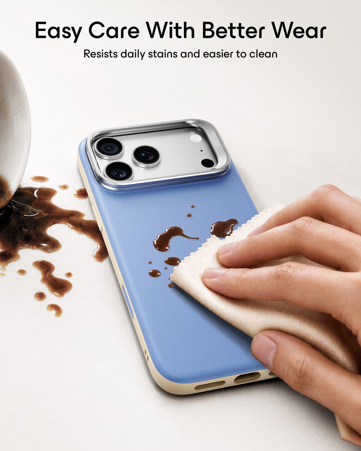 Misty Blue Vegan Leather iPhone 18 Pro Magsafe Case with Stand Easy Care With Better Wear