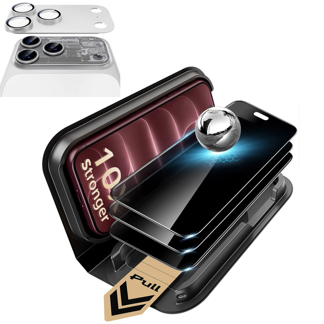 Silver iPhone 18 Pro Corning Glass Privacy Screen Protector with Full Coverage Camera Lens Protector
