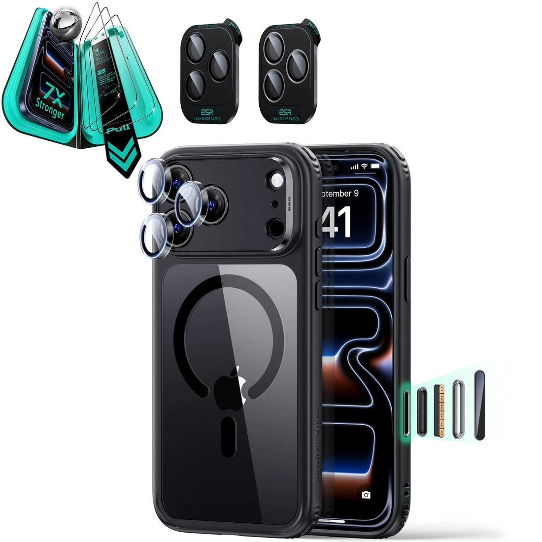 Clear Black iPhone 18 Pro Magsafe Slim Phone Case with armorite tempered glass screen protector and camera lens protector