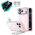 Frosted Pink iPhone 18 Pro Magsafe Slim Phone Case with Stand pair tempered glass privacy screen protector and camera lens protector
