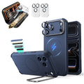 Blue iPhone 18 Pro Cyebr Tough Magsafe Phone Case with Stand pair corning glass  screen protector and camera lens protector