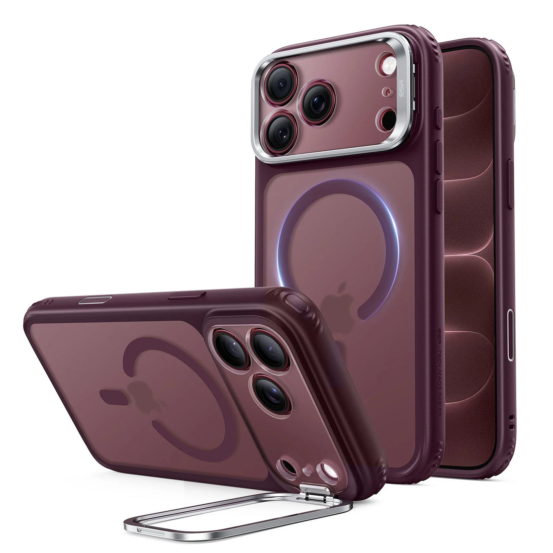 Frosted Deep Burgundy iPhone 18 Pro Magsafe Slim Phone Case with Stand