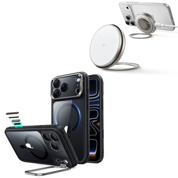 iPhone 18 Pro Classic Hybrid Magnetic Case with Camera Control and Flex Stand, Plus Cyclone 25W Magnetic Charging Pad Bundle - Clear Black