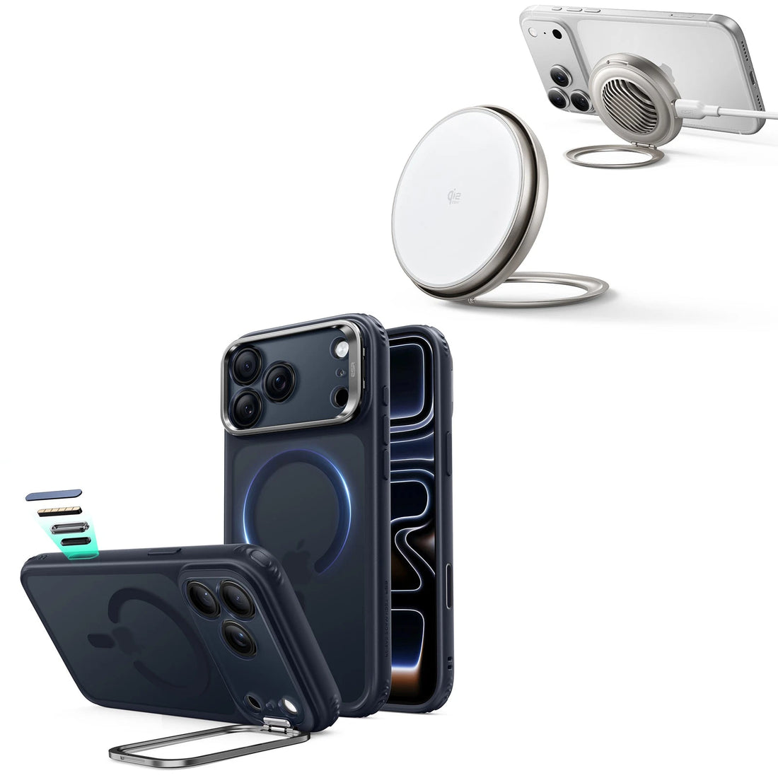 iPhone 18 Pro Classic Hybrid Magnetic Case with Camera Control and Flex Stand, Plus Cyclone 25W Magnetic Charging Pad Bundle - Frosted Blue