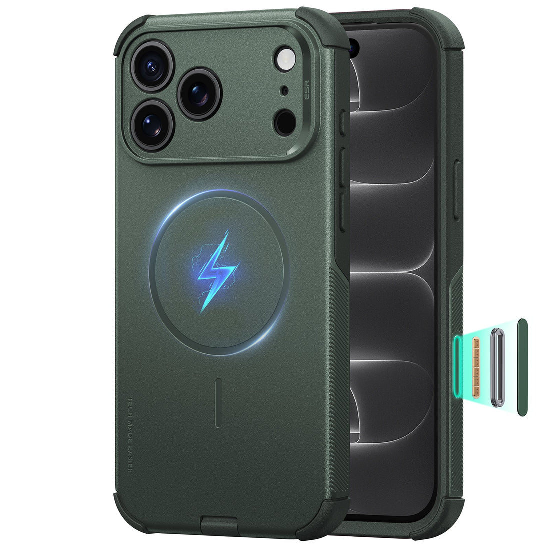 Green iPhone 18 Pro Case Tough Phone Case with Magsafe