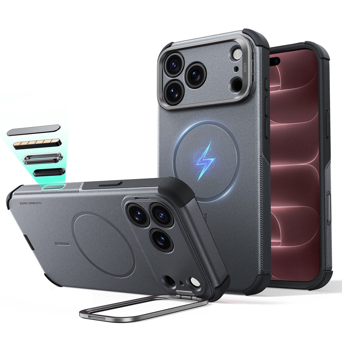 Gray iPhone 18 Pro Tough Phone Case Magsafe with Stand