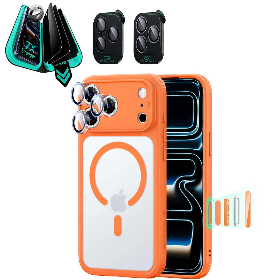 Frosted Orange iPhone 18 Pro Max Magsafe Slim Phone Case with armorite tempered glass privacy screen protector and camera lens protector