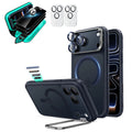 Frosted Blue iPhone 18 Pro Max Magsafe Slim Phone Case with Stand pair tempered glass privacy screen protector and camera lens protector
