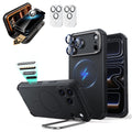 Black iPhone 18 Pro Cyebr Tough Magsafe Phone Case with Stand pair corning glass privacy screen protector and camera lens protector