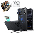 Black iPhone 18 Pro Max Cyebr Tough Magsafe Phone Case with Stand pair corning glass  screen protector and camera lens protector
