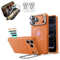 Orange iPhone 18 Pro Max Cyebr Tough Magsafe Phone Case with Stand pair corning glass  screen protector and camera lens protector