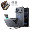 Gray iPhone 18 Pro Max Cyebr Tough Magsafe Phone Case with Stand pair corning glass  screen protector and camera lens protector