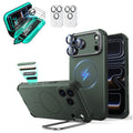Green iPhone 18 Pro Max Cyebr Tough Magsafe Phone Case with Stand pair tempered glass screen protector and camera lens protector