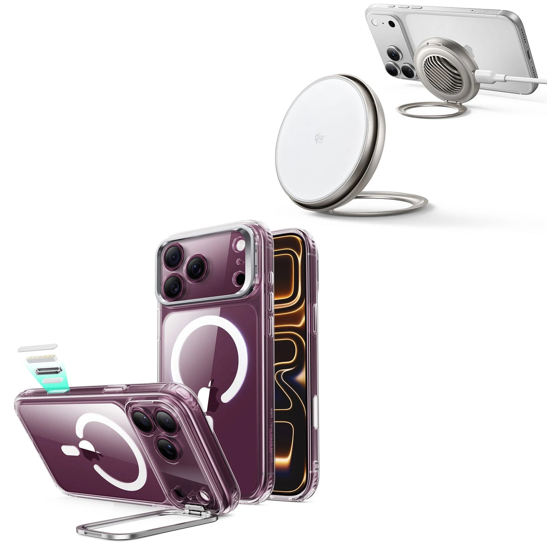 iPhone 18 Pro Max Classic Hybrid Magnetic Case with Camera Control and Flex Stand, Plus Cyclone 25W Magnetic Charging Pad Bundle - Clear