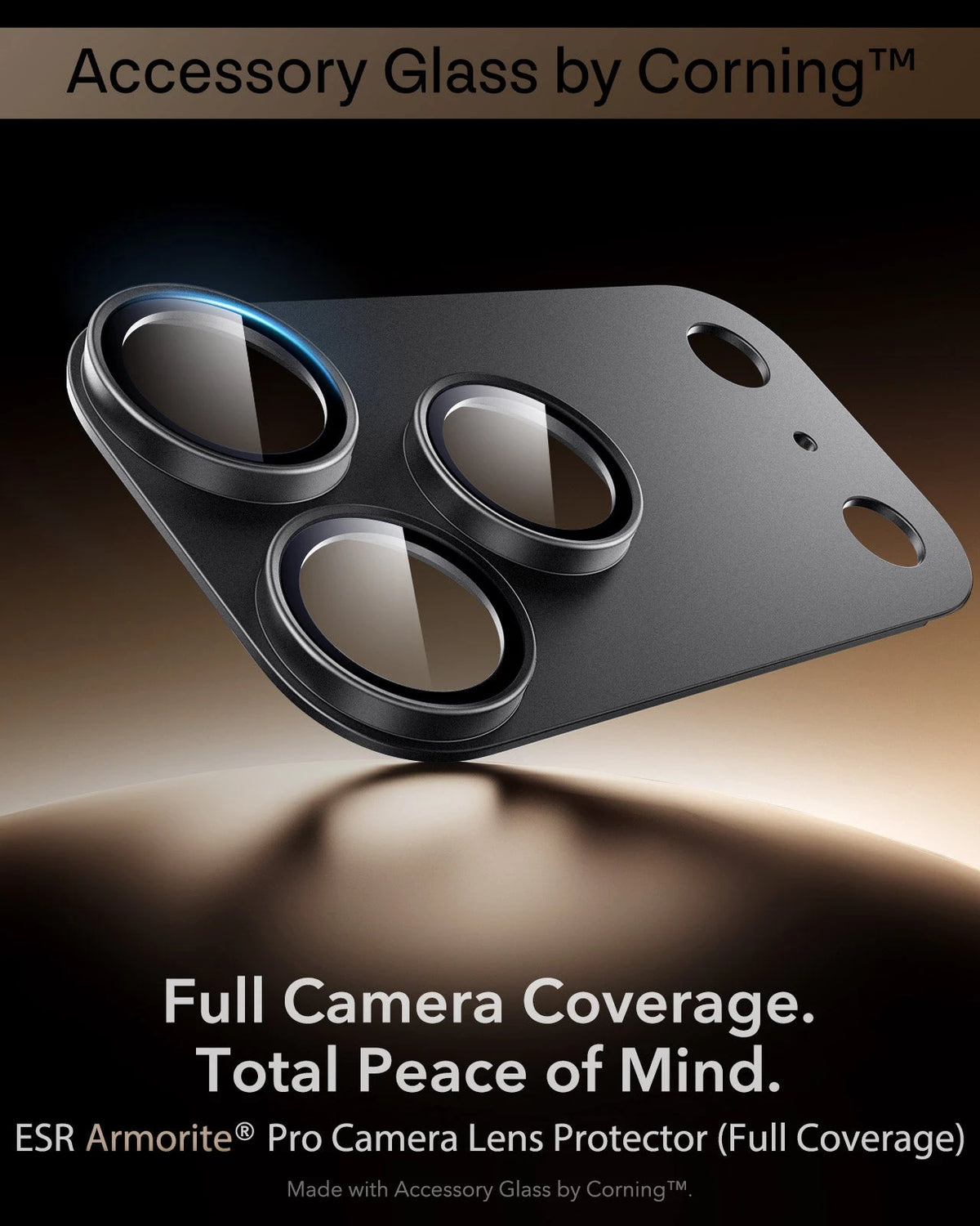 ESR Black iPhone 18 Pro Corning Glass Camera Lens Protector Full Camera Coverage.  Total Peace of Mind.