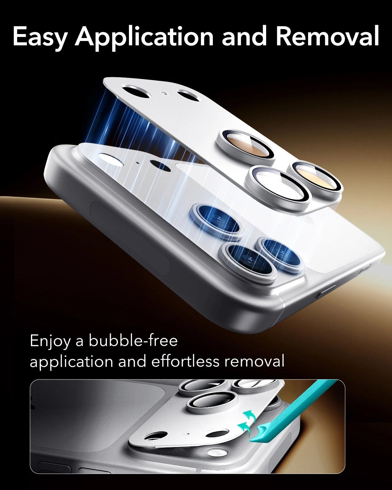 ESR Silver iPhone 18 Pro Corning Glass Camera Lens Protector Easy Application and Removal