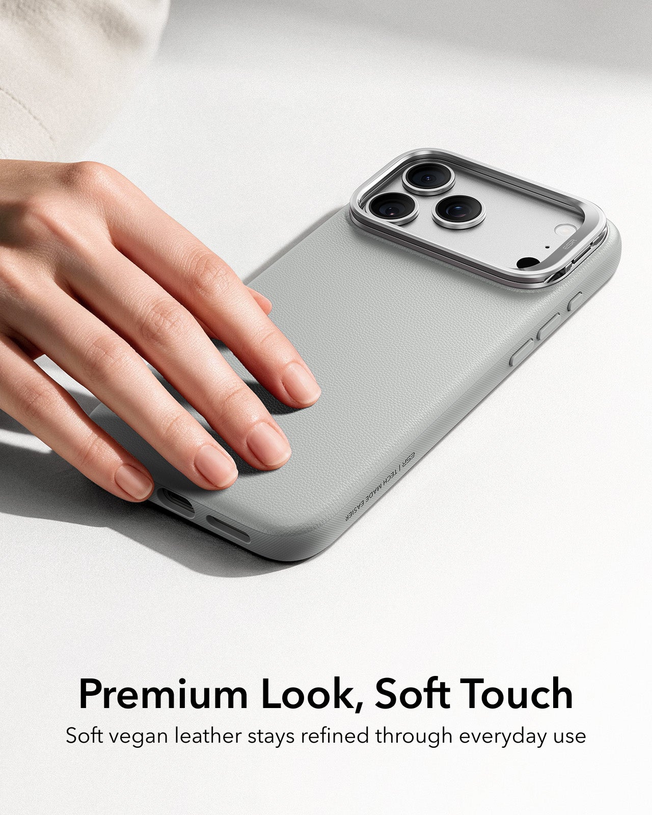 Gray Silicone Leather iPhone 18 Pro Camera Control Case With Stand