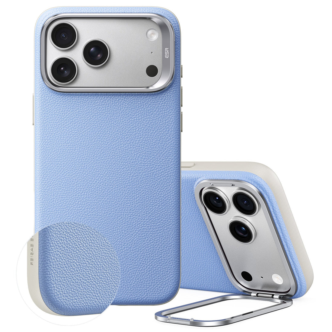 iPhone 2026 Pro Atelier Vegan Leather Magnetic Case with Camera Control and Flex Stand - Misty Blue ESR ESR