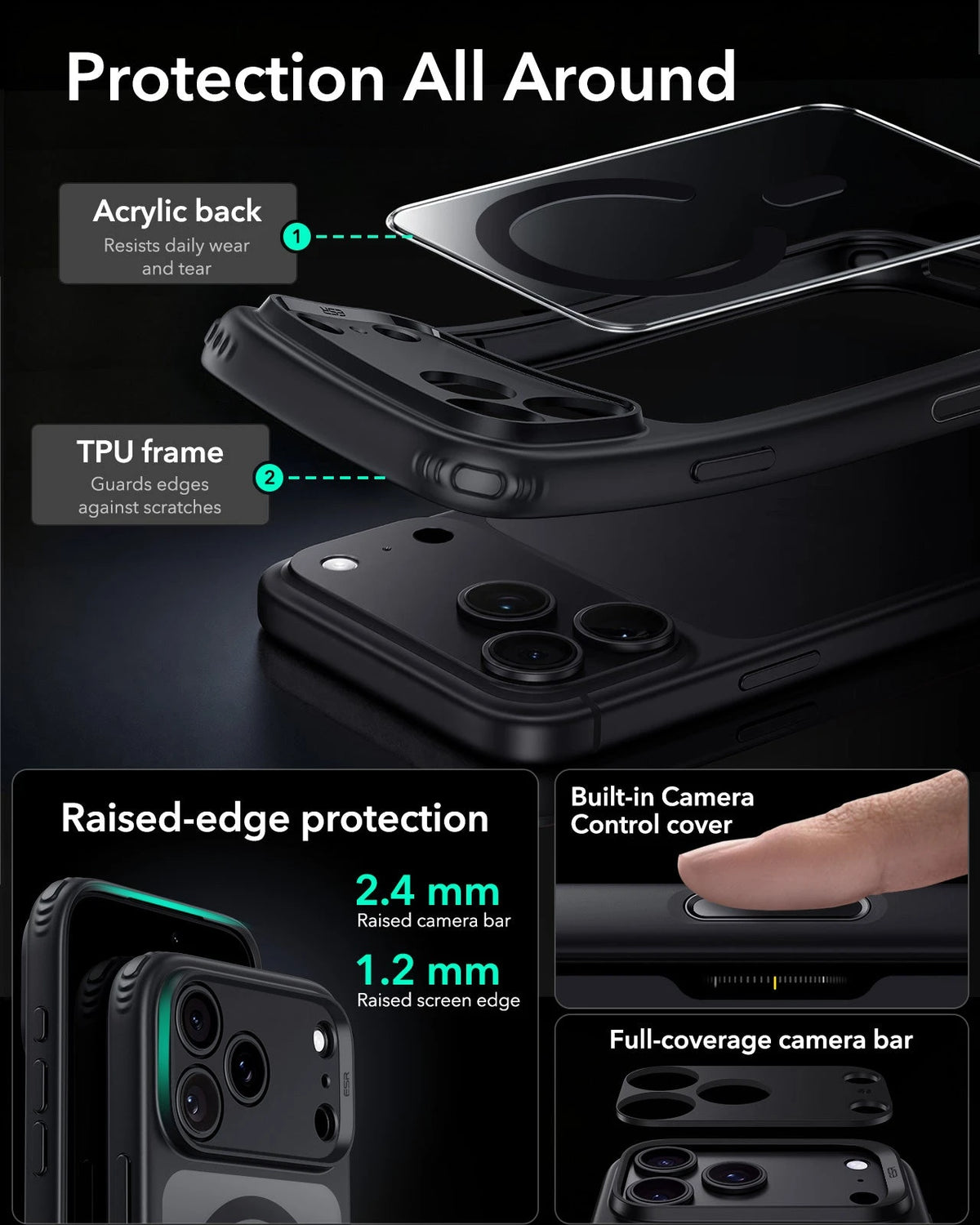 ESR Clear Black iPhone 18 Pro Magsafe Slim Phone Case Protection All Around