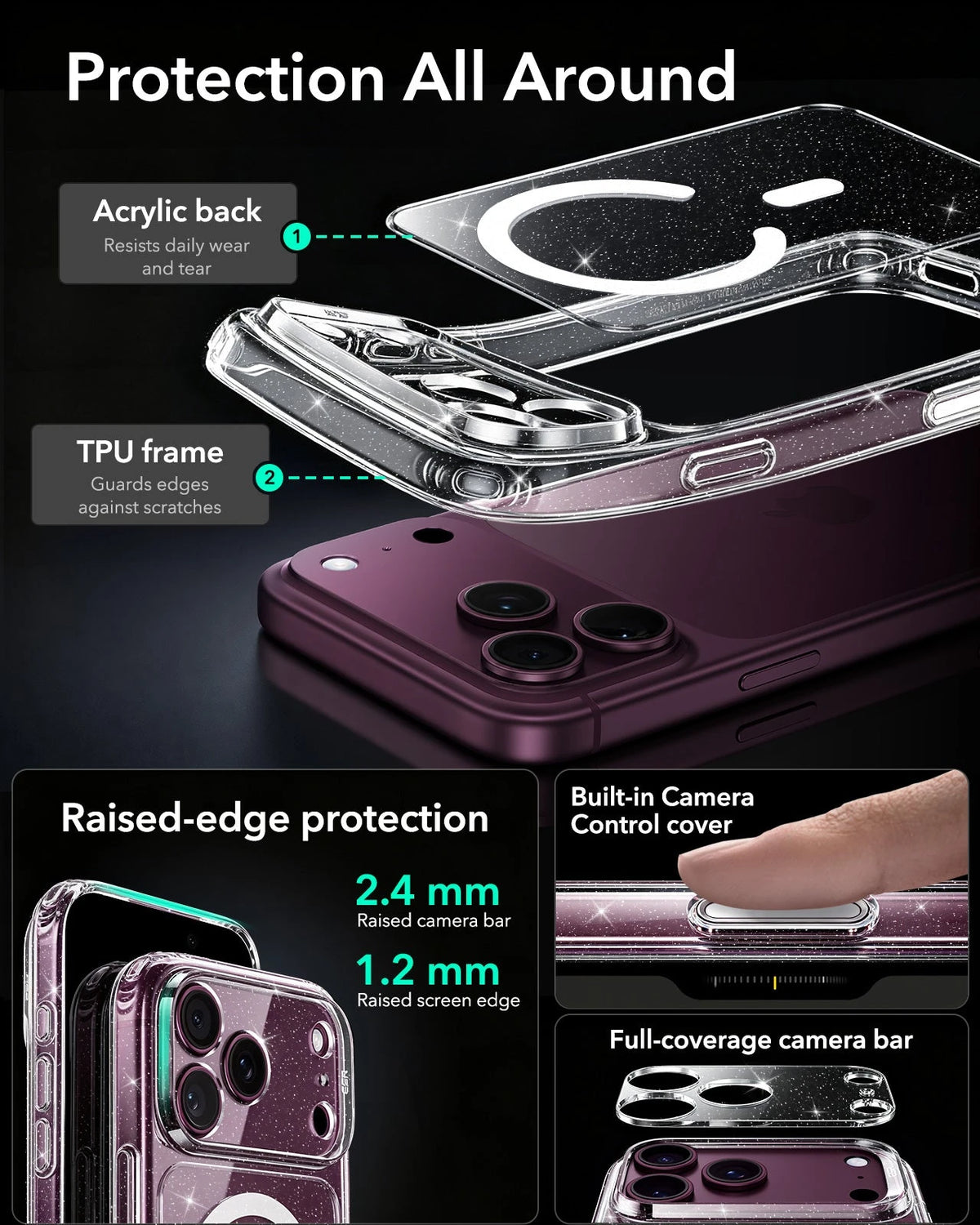 ESR Clear Shimmer iPhone 18 Pro Magsafe Slim Phone Case Protection All Around