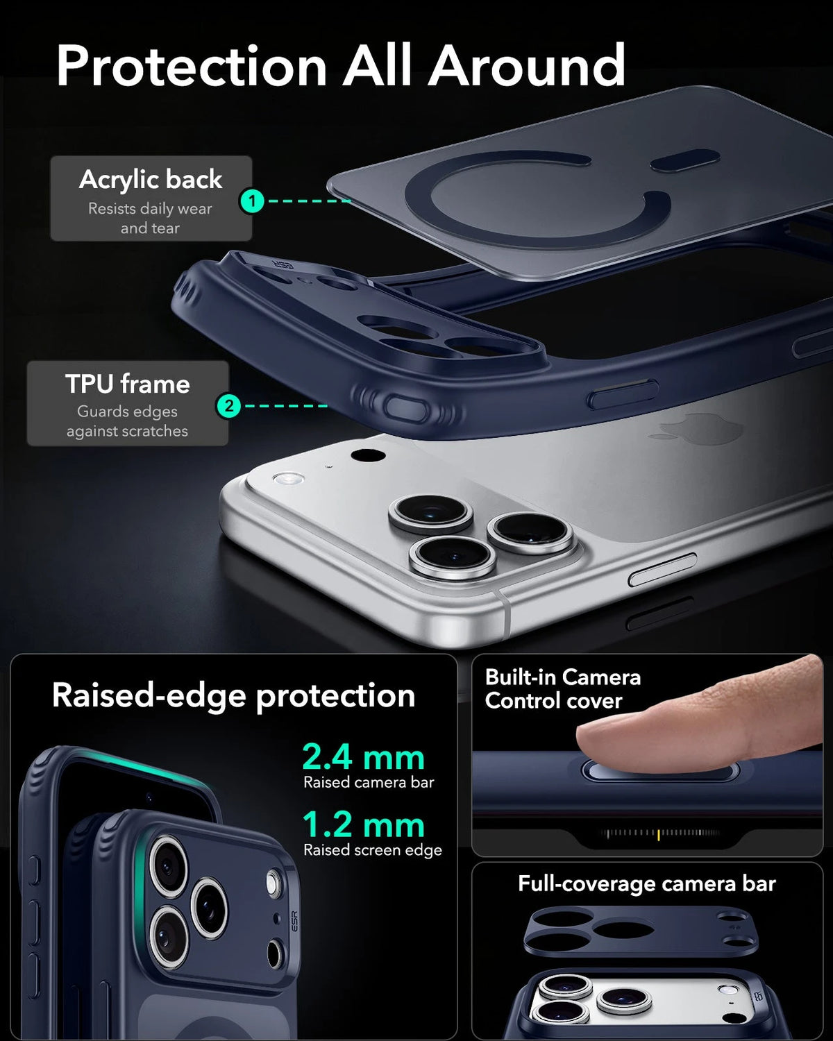 ESR Frosted Blue iPhone 18 Pro Magsafe Slim Phone Case Protection All Around
