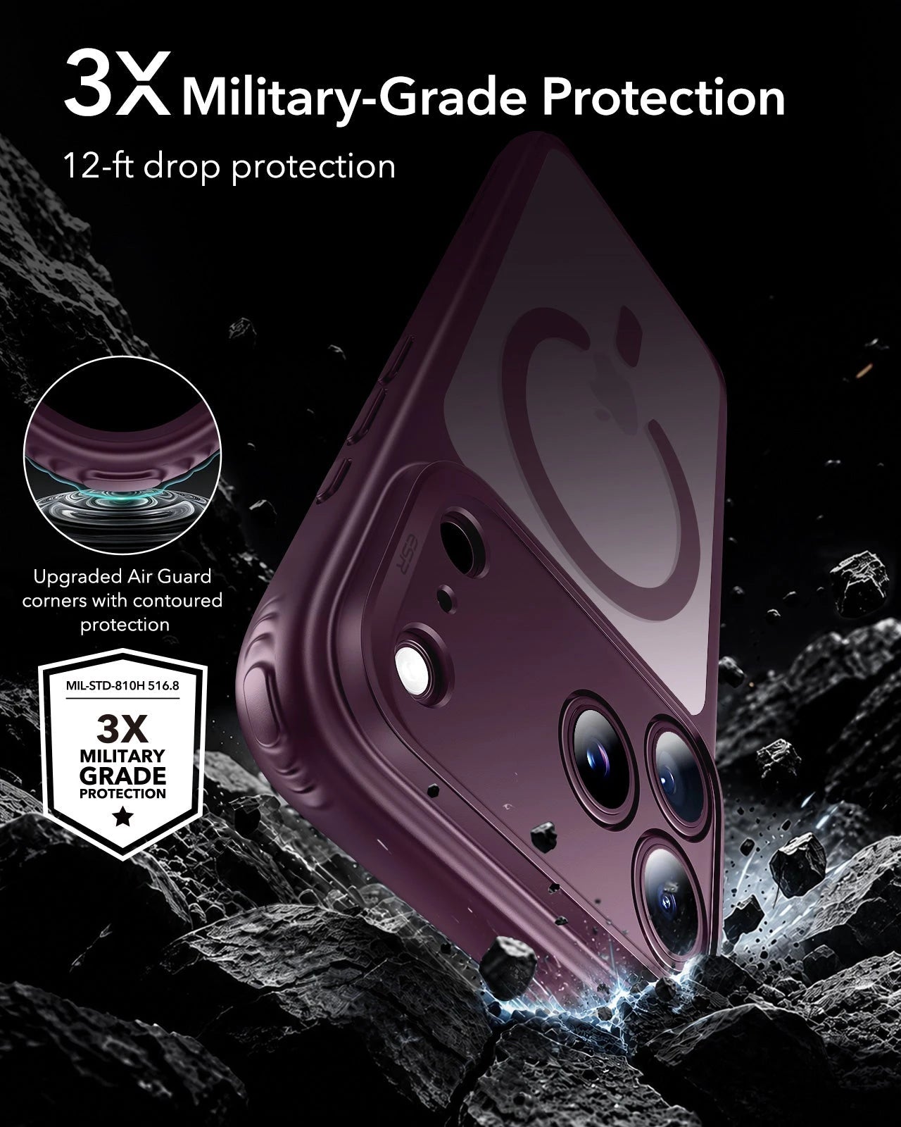 ESR Frosted Deep Burgundy iPhone 18 Pro Magsafe Slim Phone Case 3X Military-Grade Protection