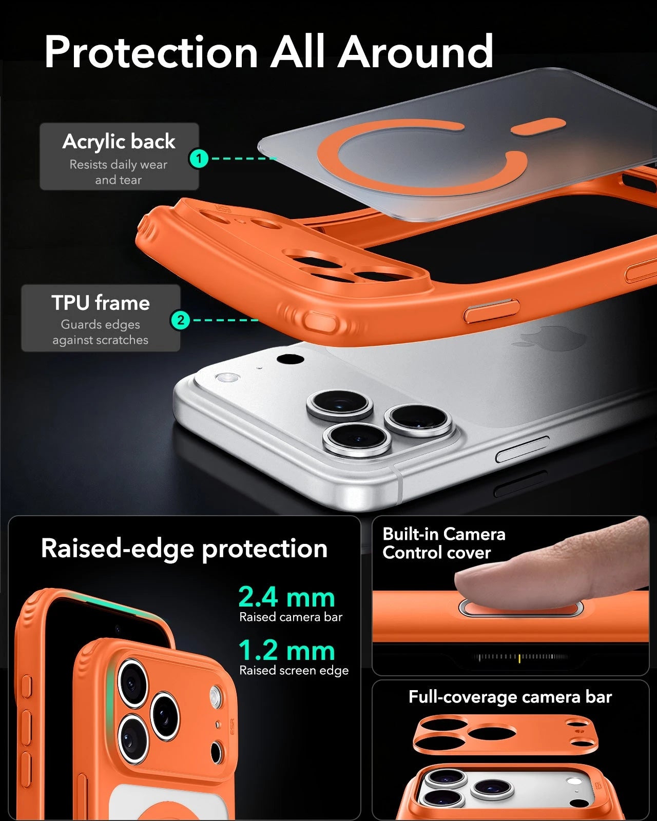 ESR Frosted Orange iPhone 18 Pro Magsafe Slim Phone Case Protection All Around