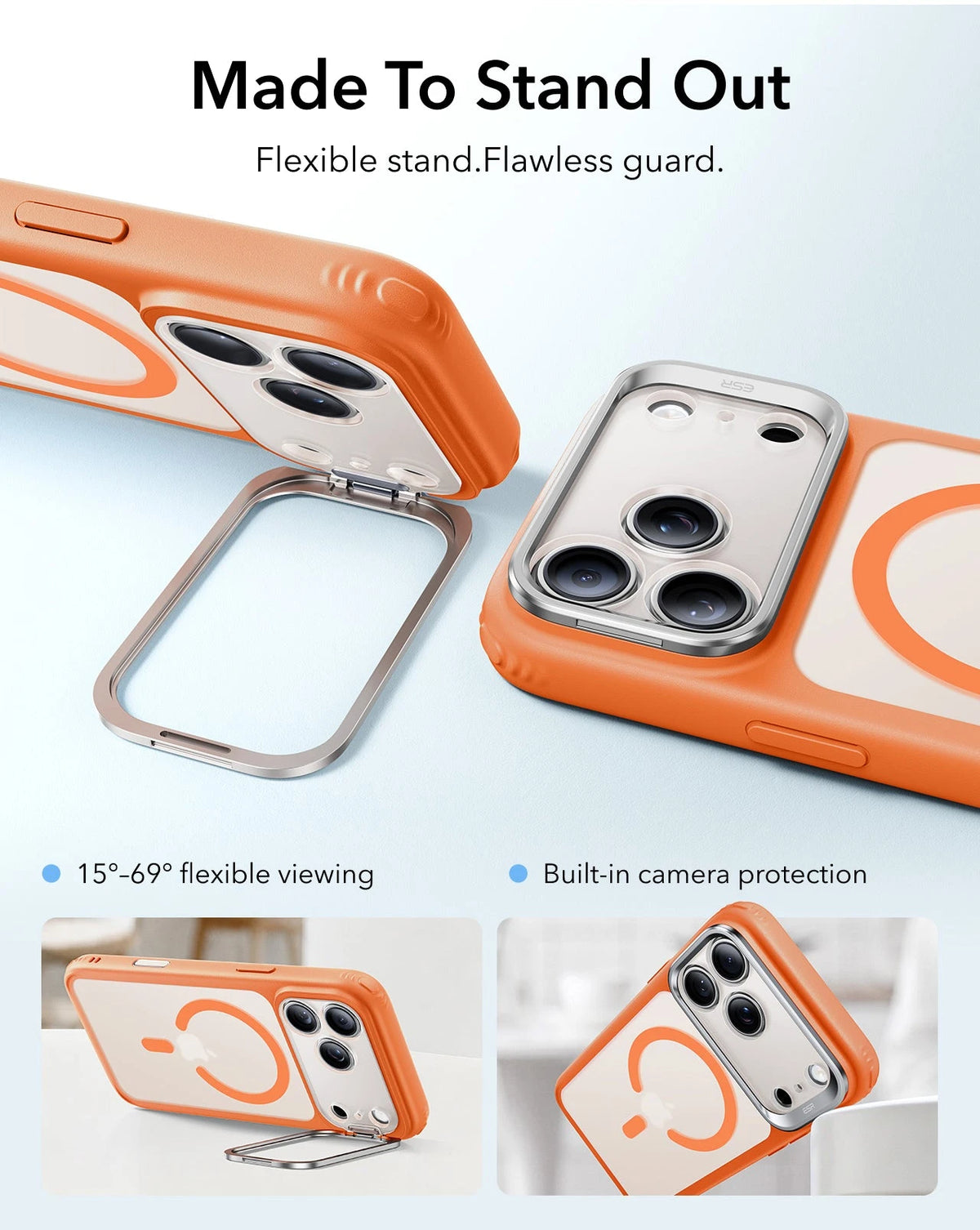 ESR Frosted Orange iPhone 18 Pro Magsafe Slim Phone Case with Stand Made To Stand Out