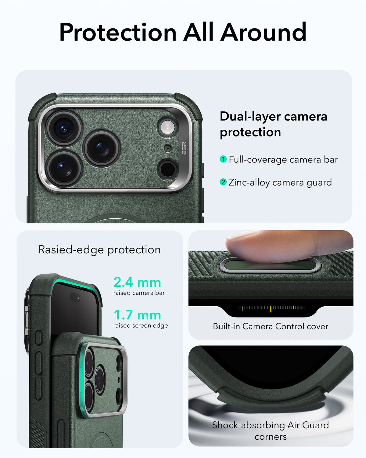 ESR Olive Green iPhone 18 Pro Tough Phone Case Magsafe with Stand Protection All Around