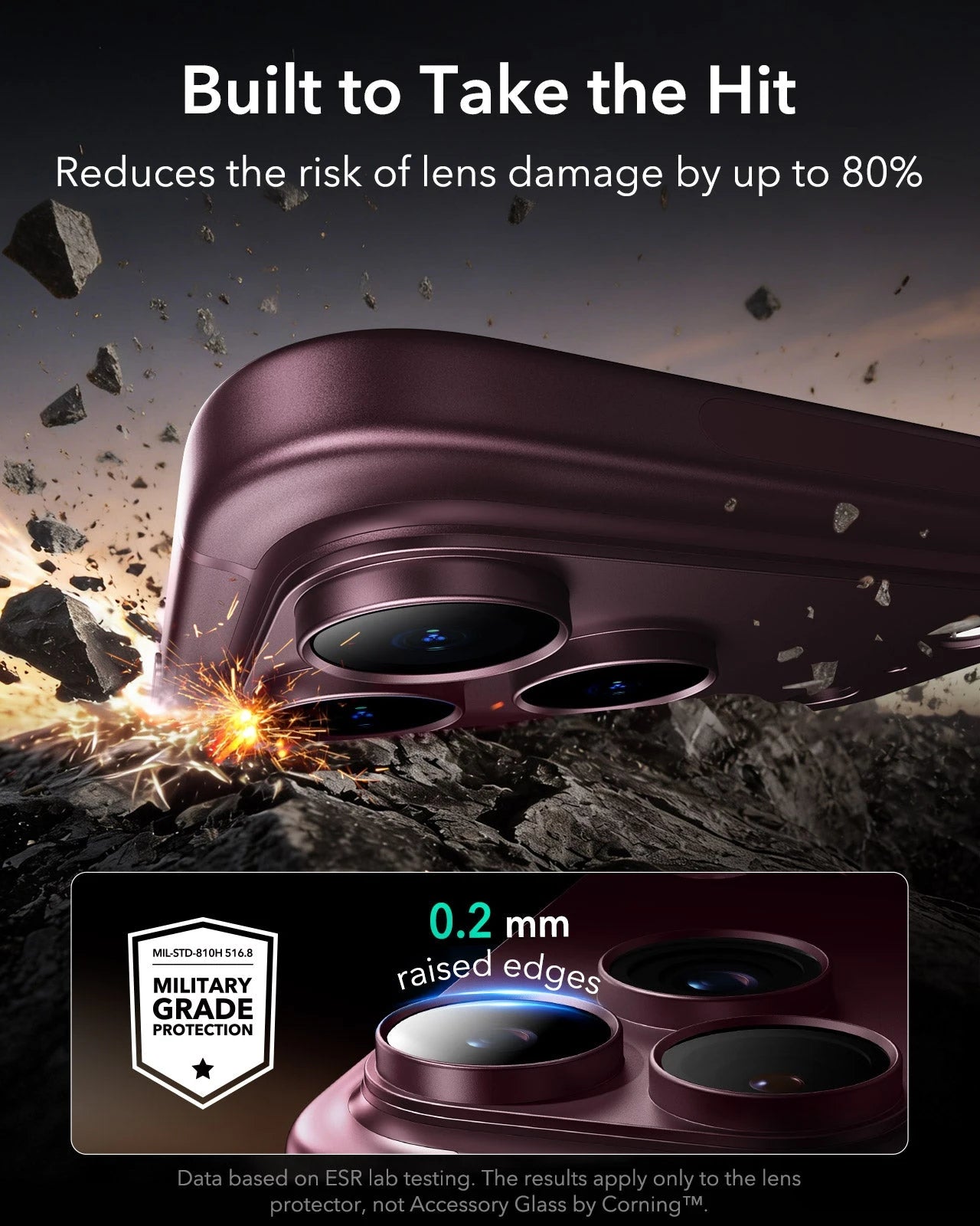 ESR Deep Burgundy iPhone 18 Pro Max Corning Glass Camera Lens Protector Built to Take the Hit 
