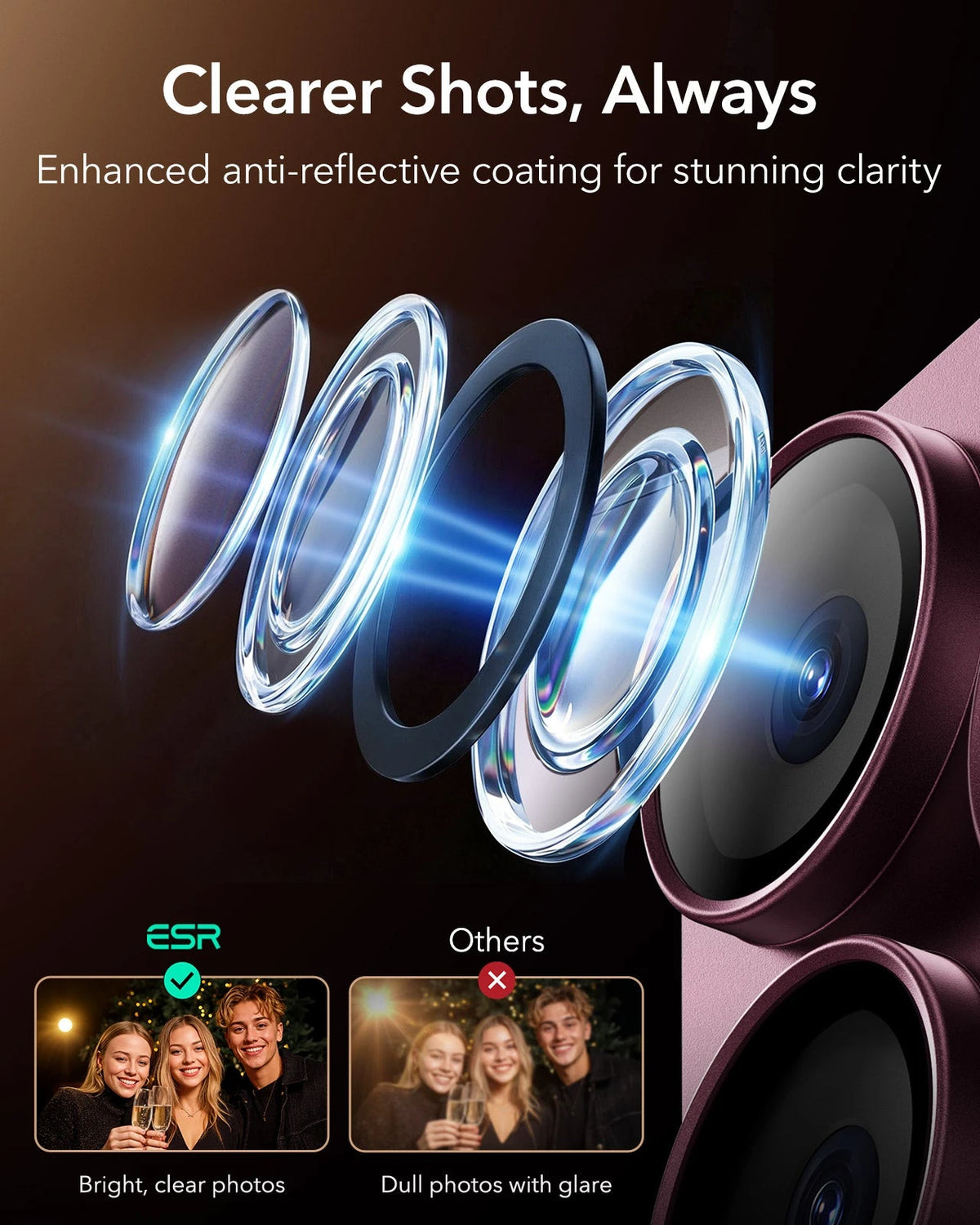ESR Deep Burgundy iPhone 18 Pro Max Corning Glass Camera Lens Protector Clearer Shots, Always