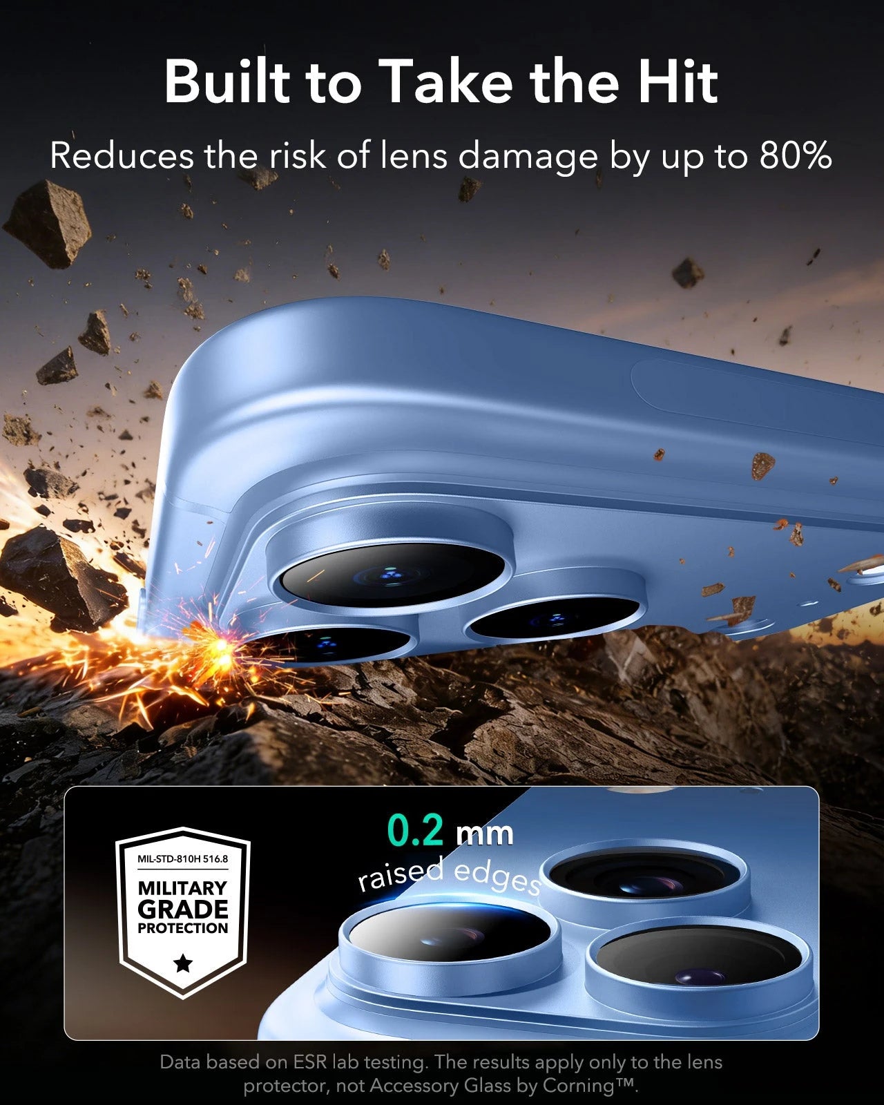 ESR Misty Blue iPhone 18 Pro Max Corning Glass Camera Lens Protector Built to Take the Hit