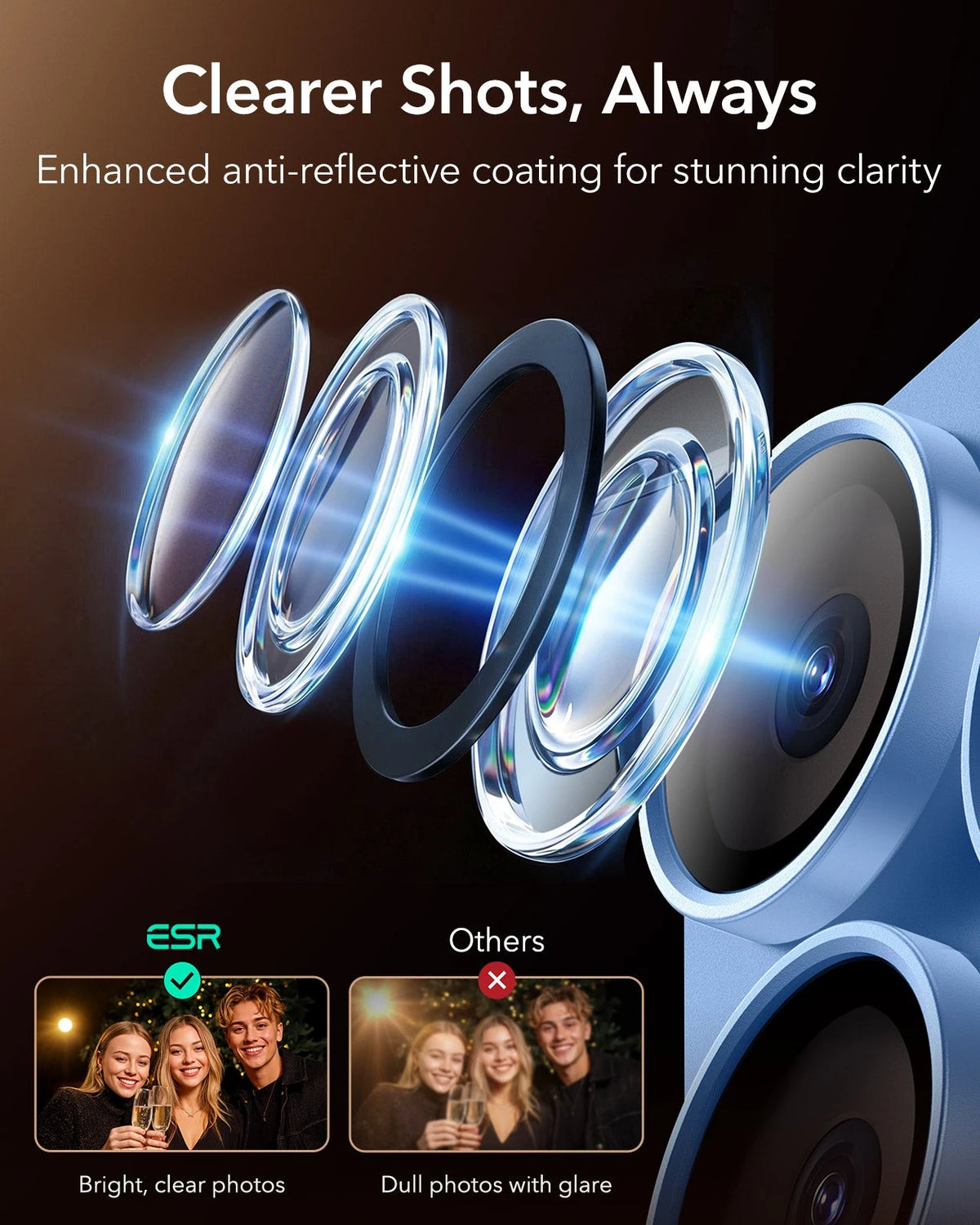 ESR Misty Blue iPhone 18 Pro Max Corning Glass Camera Lens Protector Clearer Shots, Always
